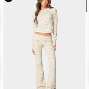 Edikted Kaeli Striped long sleeve and fold over pants set